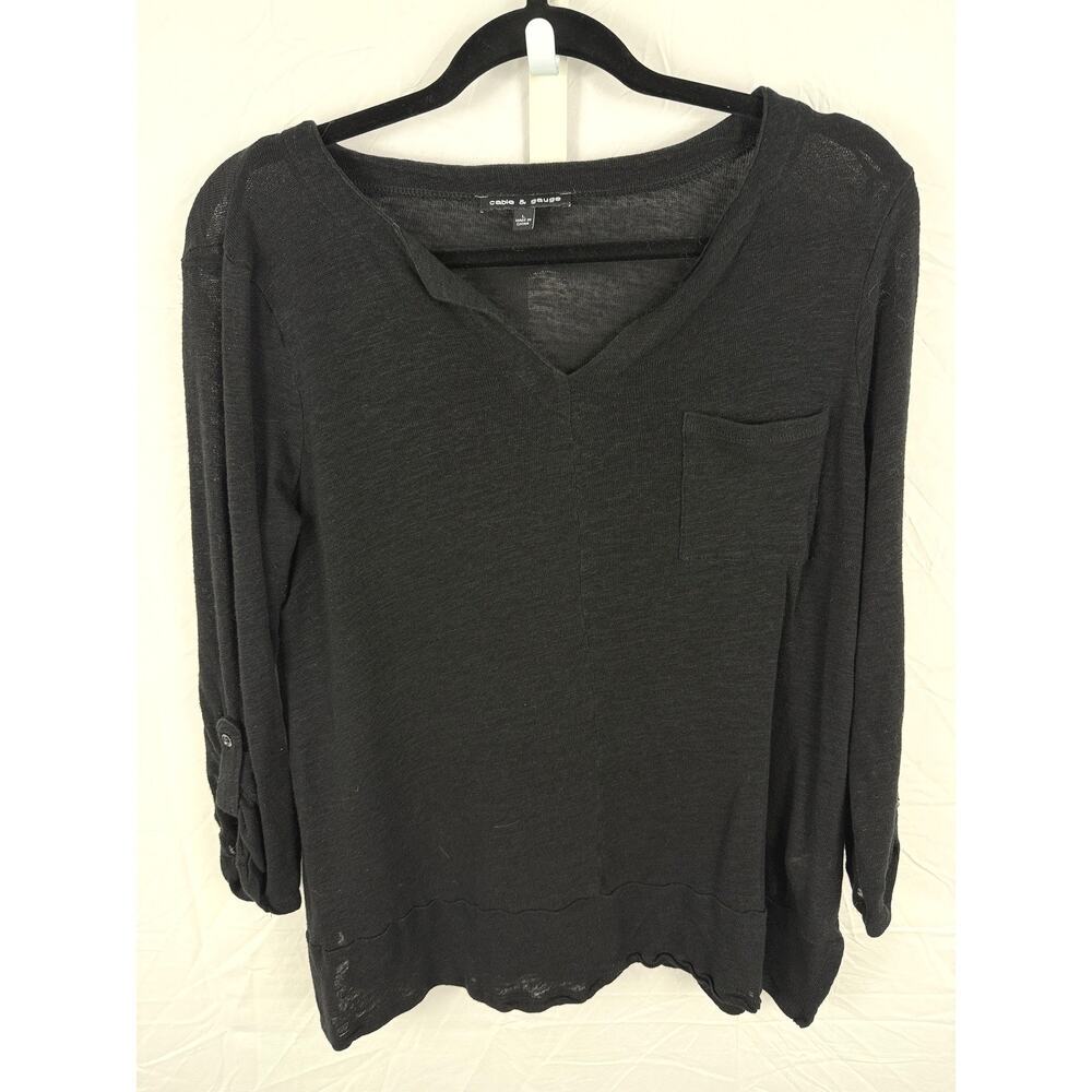 Black Fairy Goth Minimalist Roll Tab Sleeve Top Cable‎ & Gauge Womens L
